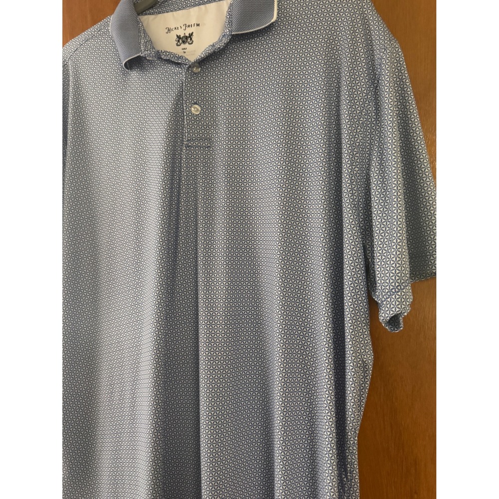 Hickey Freeman Golf Mens Polo Shirt Blue Geometric Floral Print Stretch XL - Picture 2 of 7